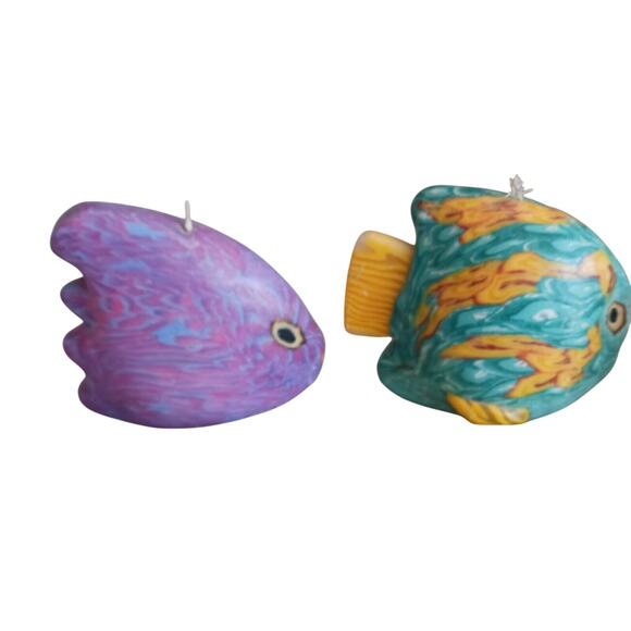 2 Candles Angel Clown Fish Romantic Kissing Lips Colorful Tropical 1970s Collect - Picture 15 of 16